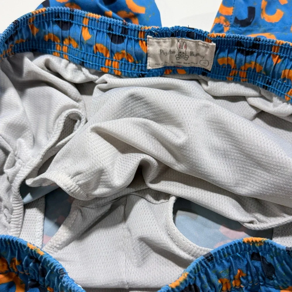 Psycho Bunny Swim Trunks Men S Blue Abstract Print Board Shorts Beach Pool Surf